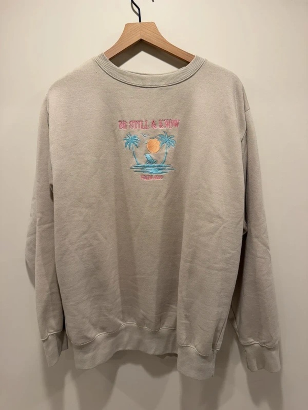 Be Still & Know Embroidered Crewneck Sweater - Light Beige